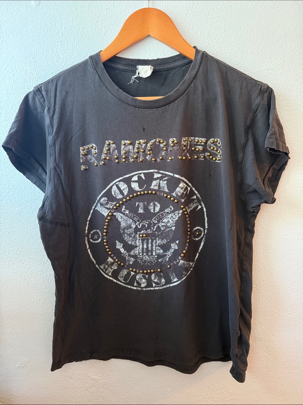 MadeWorn washed black Ramones Tee with Stud Accents